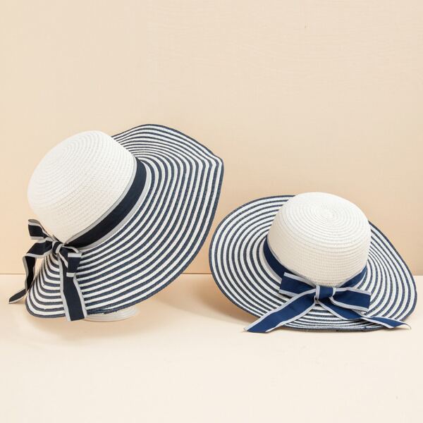 

2pcs Parent-Toddler Girls Striped Straw Hat, Multicolor