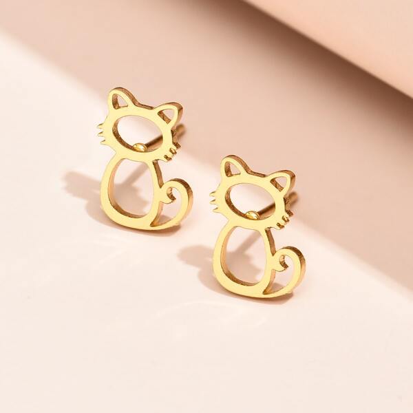 

Cat Stud Earrings, Gold