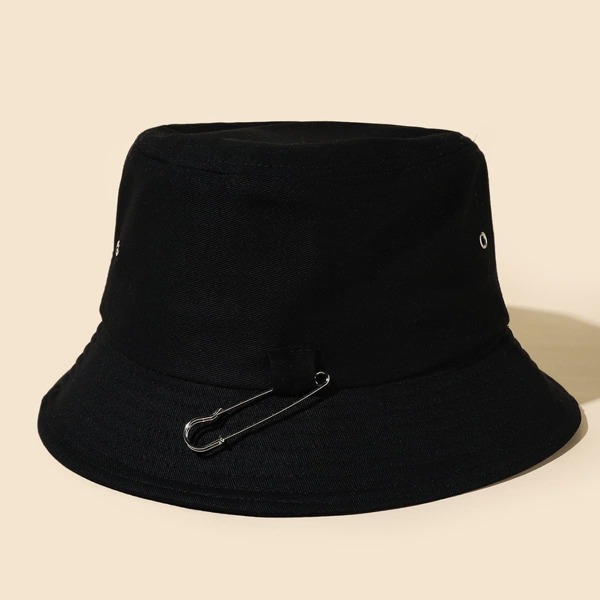 

Safety Pin Decor Bucket Hat, Black