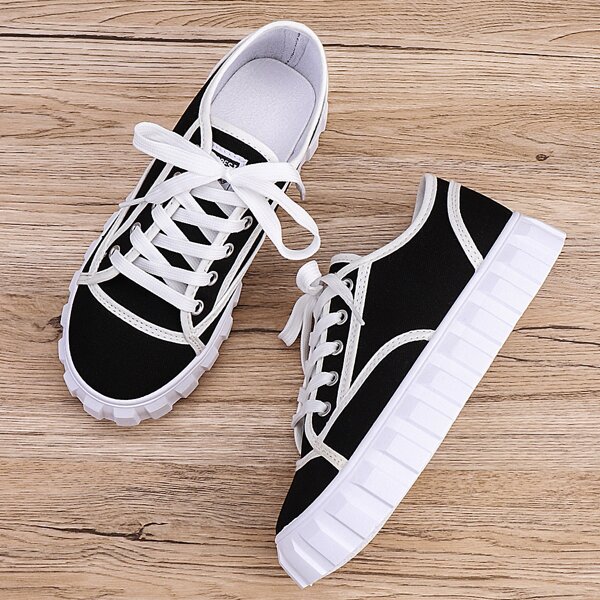

Lace Up Front Canvas Shoes, Black