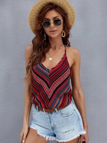 SHEIN LUNE 條紋圖案繞頸上衣 - 彩色 - 查看 1
