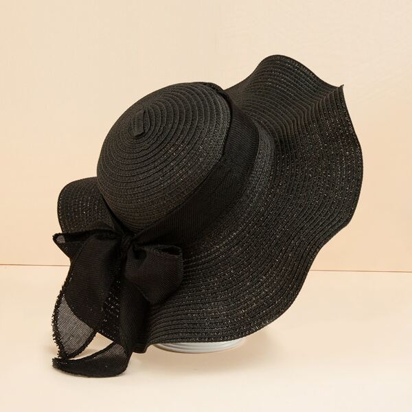 

Toddler Girls Bow Decor Straw Hat, Black