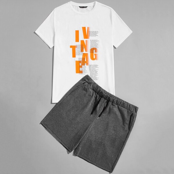 

Men Slogan Graphic Tank Top and Track Shorts Set, Multicolor