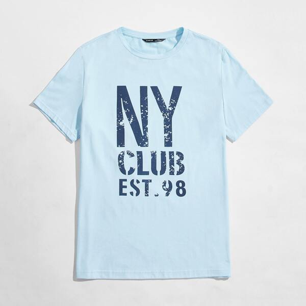 

Men Letter Graphic Tee, Baby blue