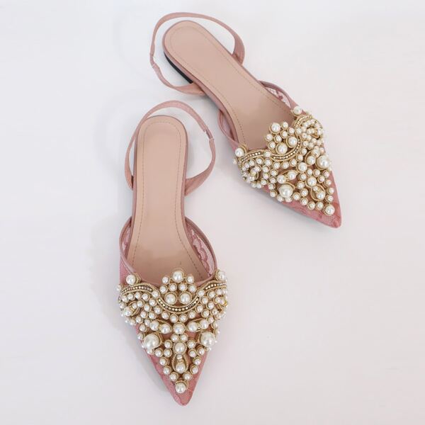 

Faux Pearl & Rhinestone Decor Slingback Flats, Pink