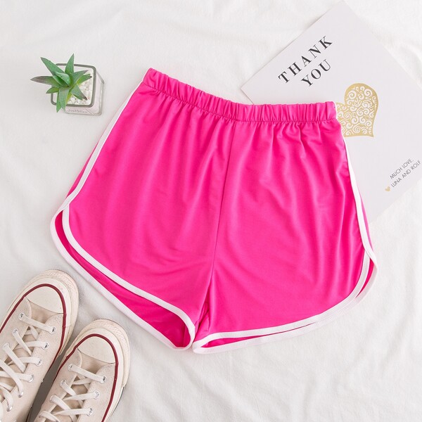 

Contrast Binding Track Shorts, Hot pink