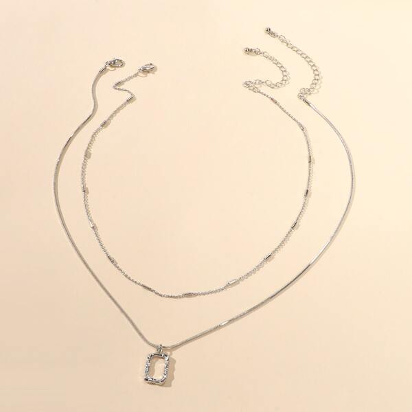

2pcs Geometric Charm Necklace, Silver
