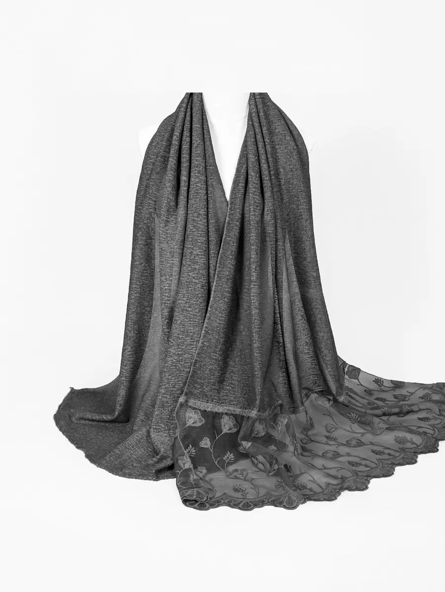EMERY ROSE Contrast Mesh Scarf - Black - View 1