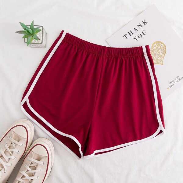 

Contrast Binding Track Shorts, Burgundy