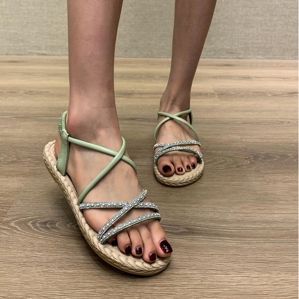 

Rhinestone Decor Slingback Sandals, Green