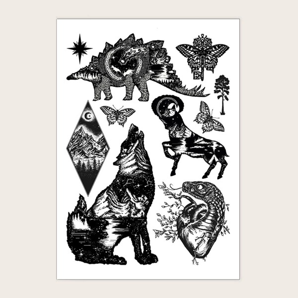 

1sheet Animal Pattern Tattoo Sticker, Black