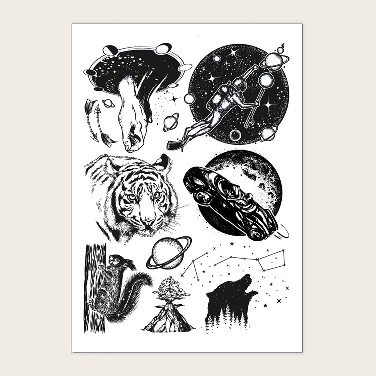 

1sheet Tiger Pattern Tattoo Sticker, Black