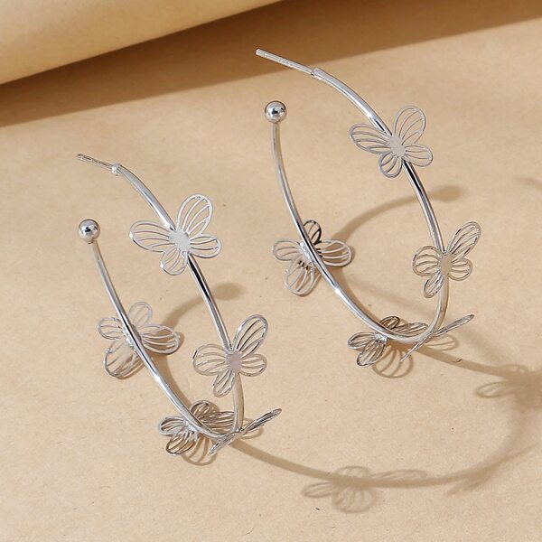 

Butterfly Decor Hoop Earrings, Silver