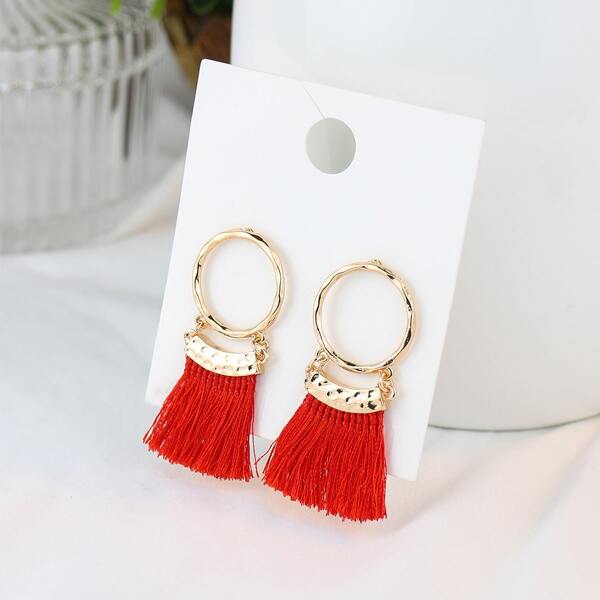 

Tassel Charm Drop Earrings, Red