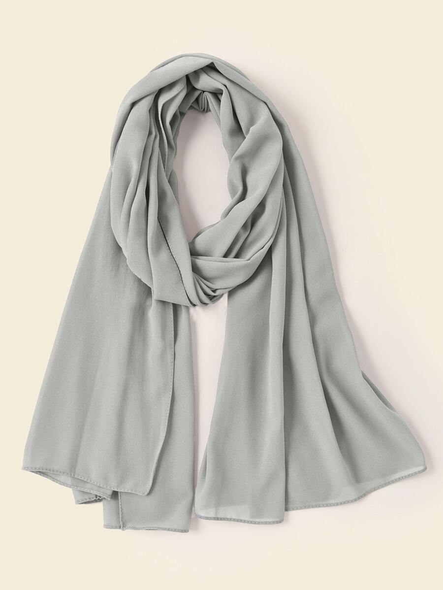 1入組女士素色珍珠雪紡柔軟頭巾適合日常佩戴，適合保守頭巾 - 淺灰色 - 查看 1