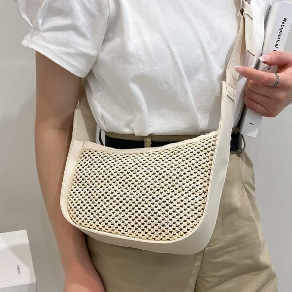 

Straw Crossbody Bag, Beige