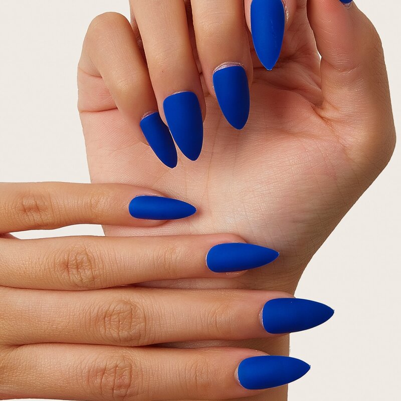 

24pcs Fake Nail & 1sheet Tape, Blue