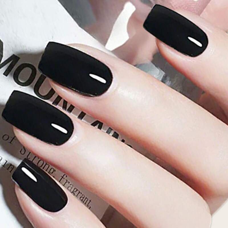

24pcs Fake Nail & 1sheet Tape, Black