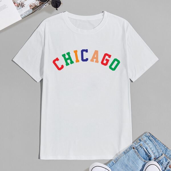 

Men Letter Graphic Crew Neck Tee, White