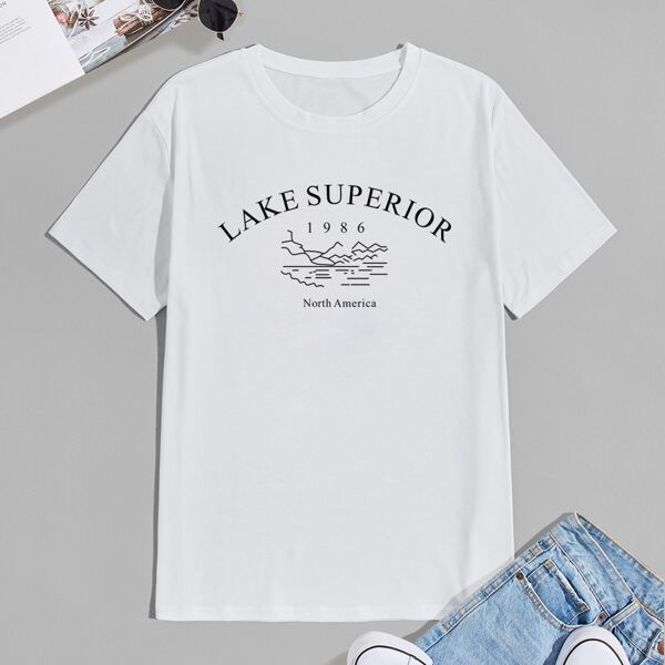 

Men Letter Graphic Crew Neck Tee, White