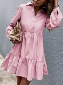 Vestido smock unicolor sin cinturón - Rosa vieja - Ver 1