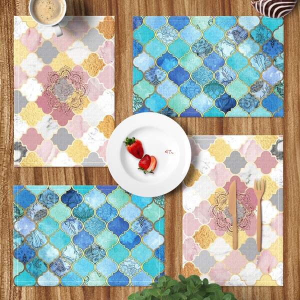 

1pc Geometric Pattern Random Color Placemat, Multicolor