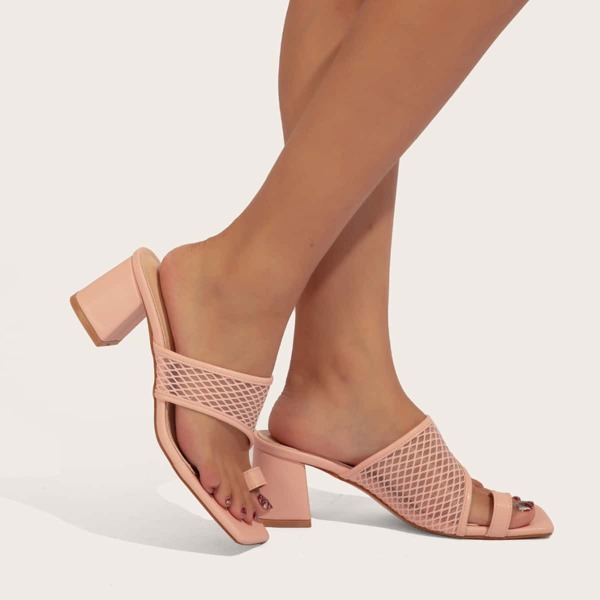 

Minimalist Mesh Chunky Thong Sandals, Pink