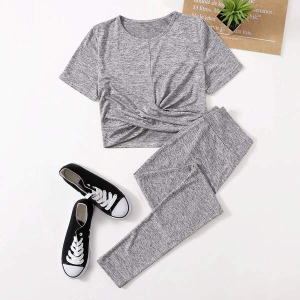 

Space Dye High Low Tee & Leggings, Grey