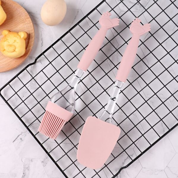

2pcs Cock Decor Baking Spatula & Oil Brush Set, Pink