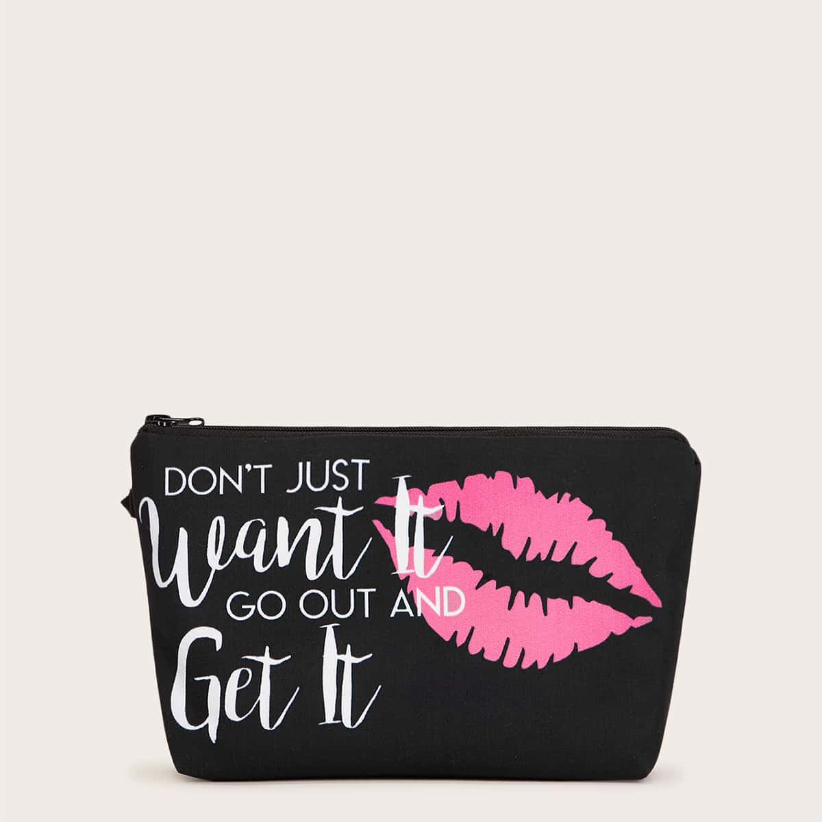 

Lip Print Makeup Bag, Black