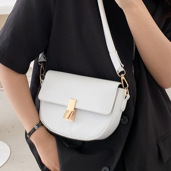 

Metal Lock Minimalist Saddle Bag, White