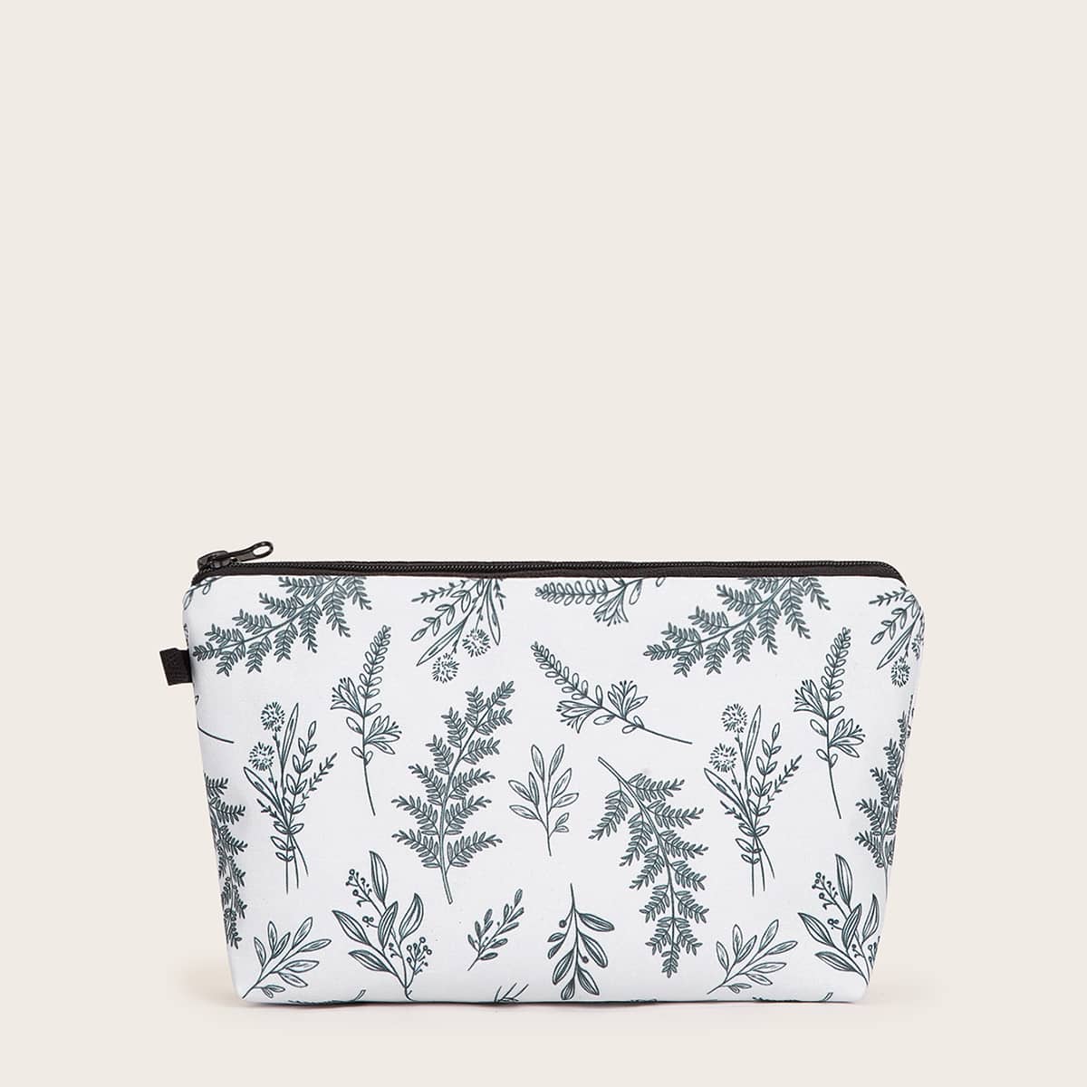 

Plants Print Makeup Bag, White