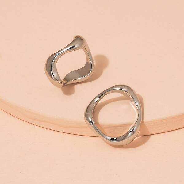

2pcs Simple Solid Ring, Silver