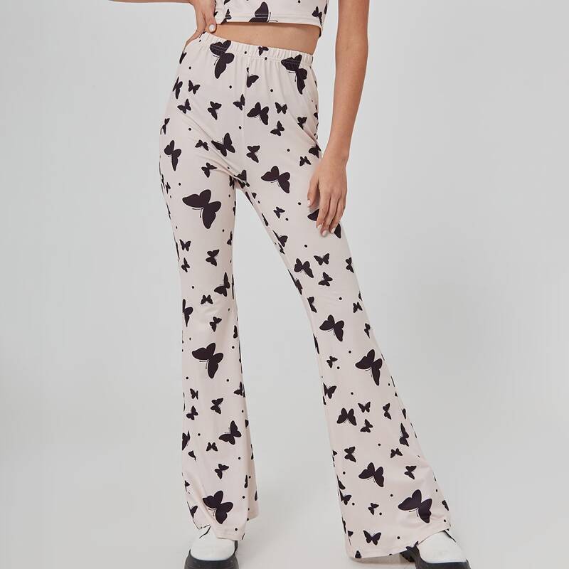 

Butterfly Print Flared Pants, Multicolor