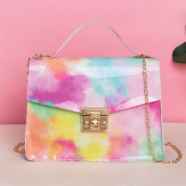 

Tie Dye Twist Lock Flap Chain Bag, Multicolor