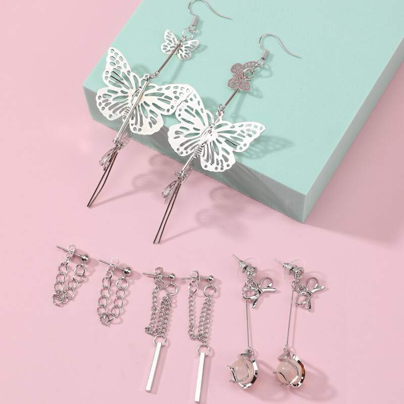 

4pairs Butterfly Decor Earring, Silver