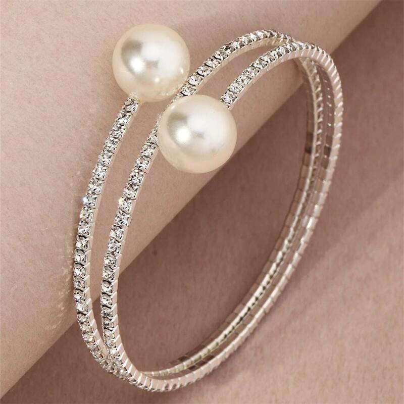 

Rhinestone & Faux Pearl Bracelet, Silver