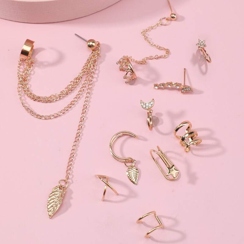 

10pcs Rhinestone Decor Earring, Gold