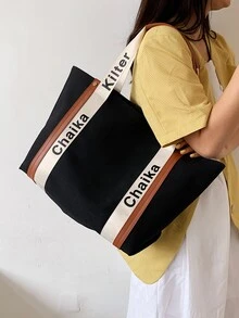 Hình chữ cái túi tote dung tích lớn - màu đen - Xem 2