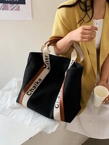 Hình chữ cái túi tote dung tích lớn - màu đen - Xem 3