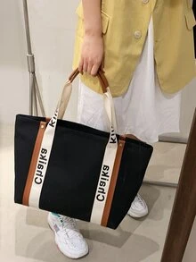 Hình chữ cái túi tote dung tích lớn - màu đen - Xem 4