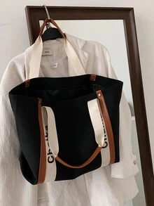 Hình chữ cái túi tote dung tích lớn - màu đen - Xem 6