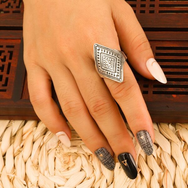 

Rhombus Decor Ring, Silver