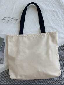 Bolso tote con impresión de letras casual de gran capacidad, bolso para hombro y axila perfecto para estudiantes universitarios, estudiantes de secundaria, estudiantes de preparatoria, chicas y mujeres. Minimalista y ligero, portátil, adecuado para regalo, actividades al aire libre, viajes, salidas, compras, vacaciones, playa y esencial para el verano. Perfecto para vacaciones, escuela, trabajo, negocios y para el transporte diario al trabajo. Este bolso tiene una gran capacidad y es portátil, adecuado para adolescentes y mujeres universitarias. Ideal para el colegio, primaria, secundaria, preparatoria, trabajo, negocios, compras y vacaciones. - Beis - Ver 2