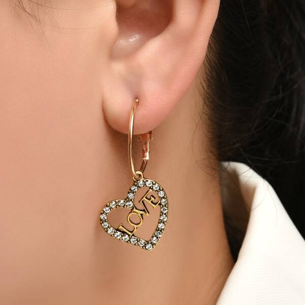 

Heart Decor Drop Earrings, Gold