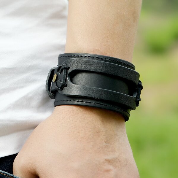 

Men PU Leather Bracelet, Black