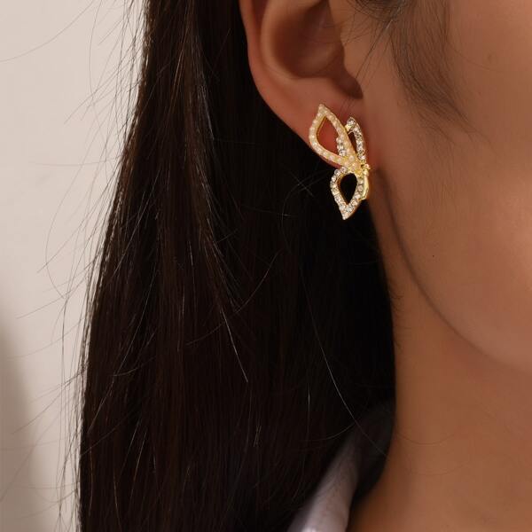 

Rhinestone Butterfly Stud Earrings, Gold