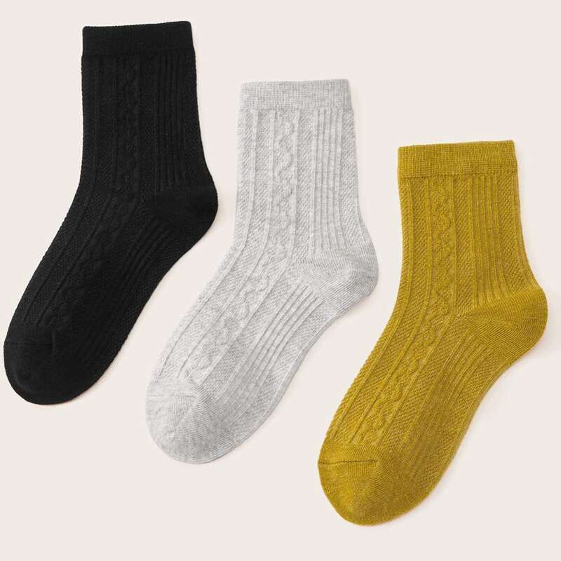 

3pairs Solid Crew Socks, Multicolor