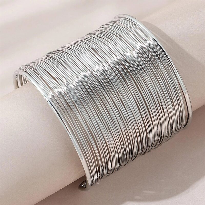 

Layered Wide Bracelet, Silver