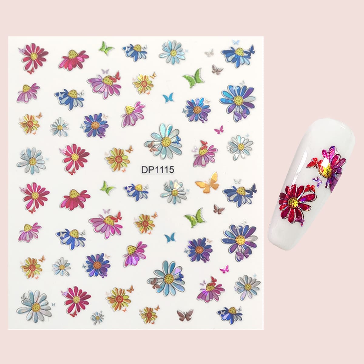 

1sheet Flower & Butterfly Nail Art Sticker, Multicolor
